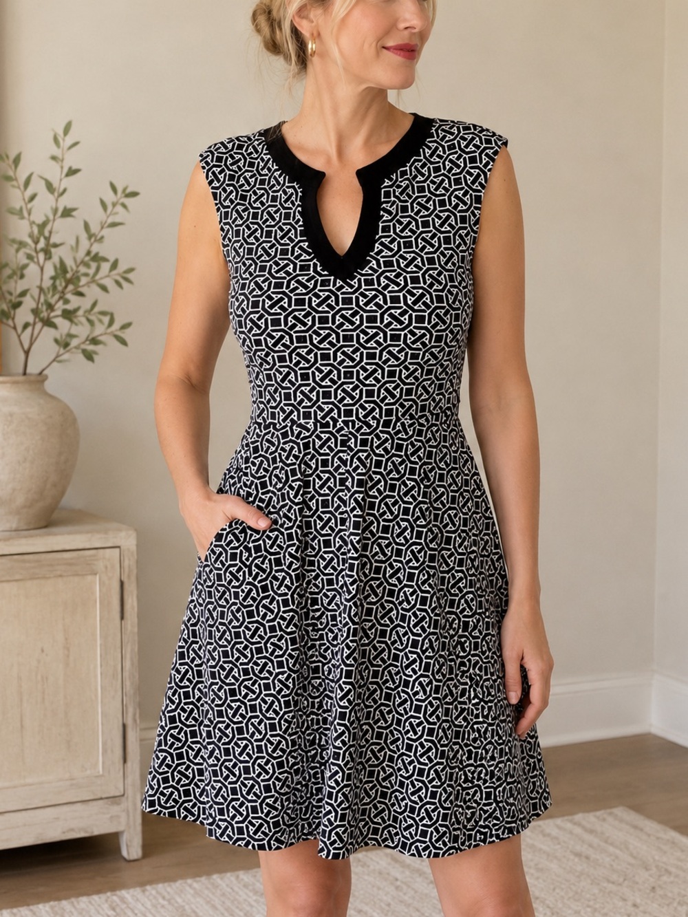 NEW YORK & COMPANY | Black Print Fit & Flare Dress